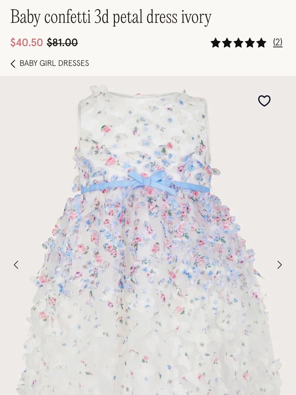Monsoon White Floral Appliqué Party Dress with Light Blue Ribbon